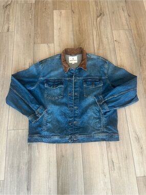 Blue Denim Trucker Jacket with Brown Corduroy Collar